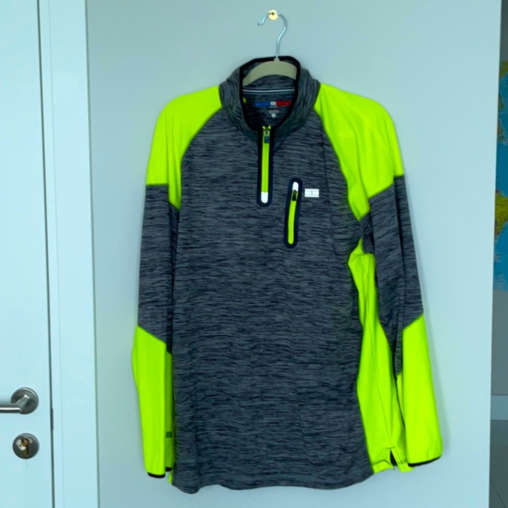 Tommy Hilfiger Neon Yellow and Gray Quarter-Zip Pullover , size XL